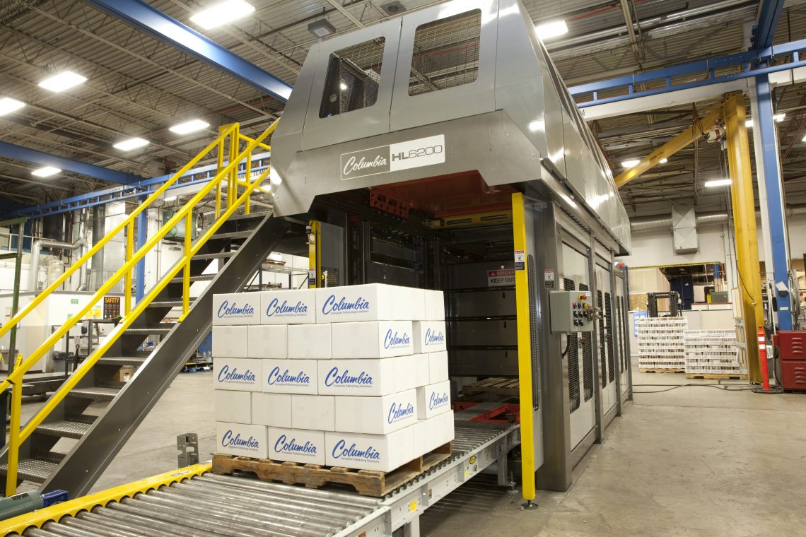 Image of a HL6200 High Level Palletizer's Outfeed.