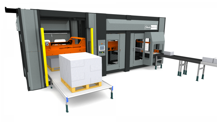 Image of a FL6200 floor level palletizer against a white background.